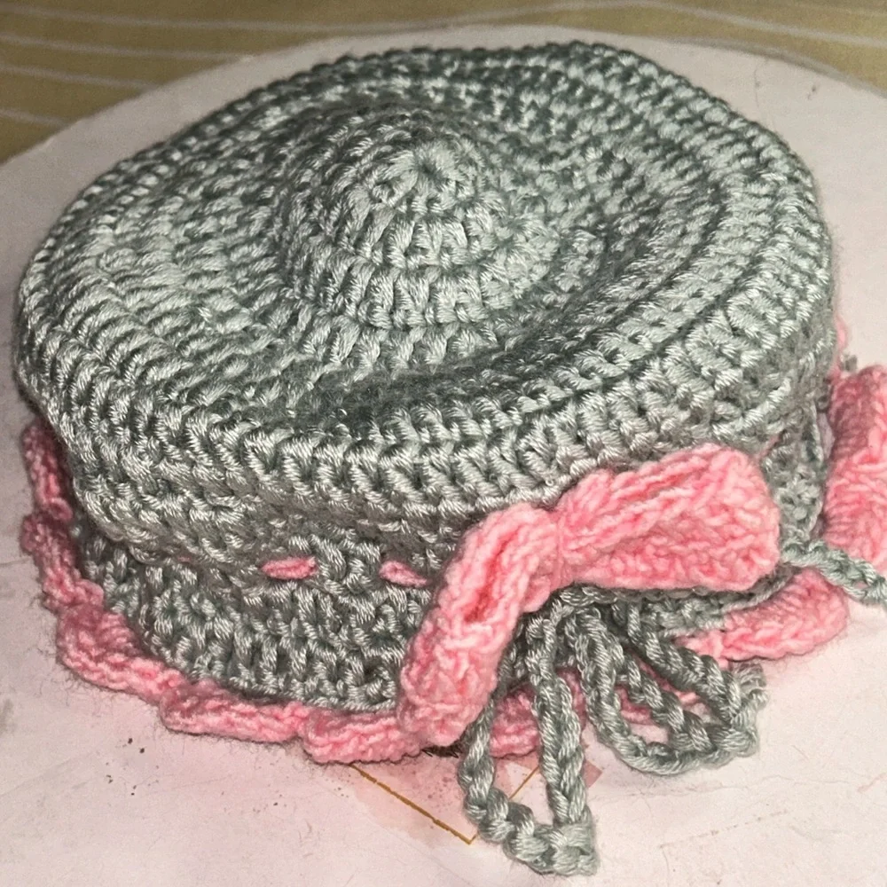 Handmade Crochet Baby Booties/hat– Pink & Sage Green | Soft 3–6 Month Baby Shoes - Picture 4 of 5